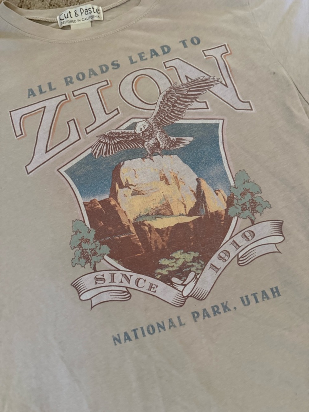 Cut & Paste Zion National Park Graphic Tee — Beige